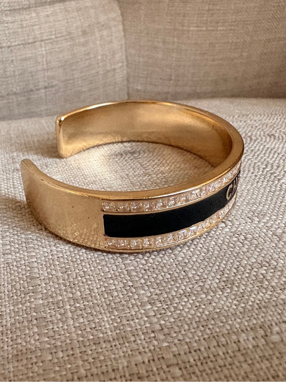 Dior Black and Gold Christian Dior Logo Cuff Bracelet - Picture 6 of 6